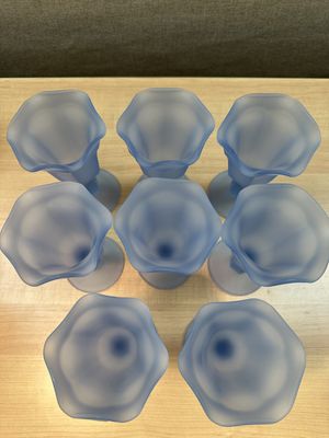 Glass. USA. Indiana Glass. Frosted Blue Satin Vintage Parfait Glasses. 6.25"H (Set of 8)