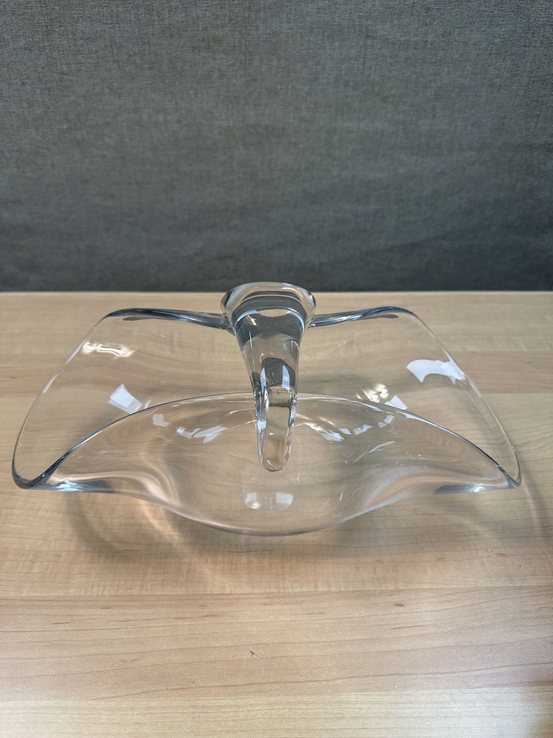 Glass. Heavyweight Handblown Open-sided Glass Basket. 13.25&quot;W