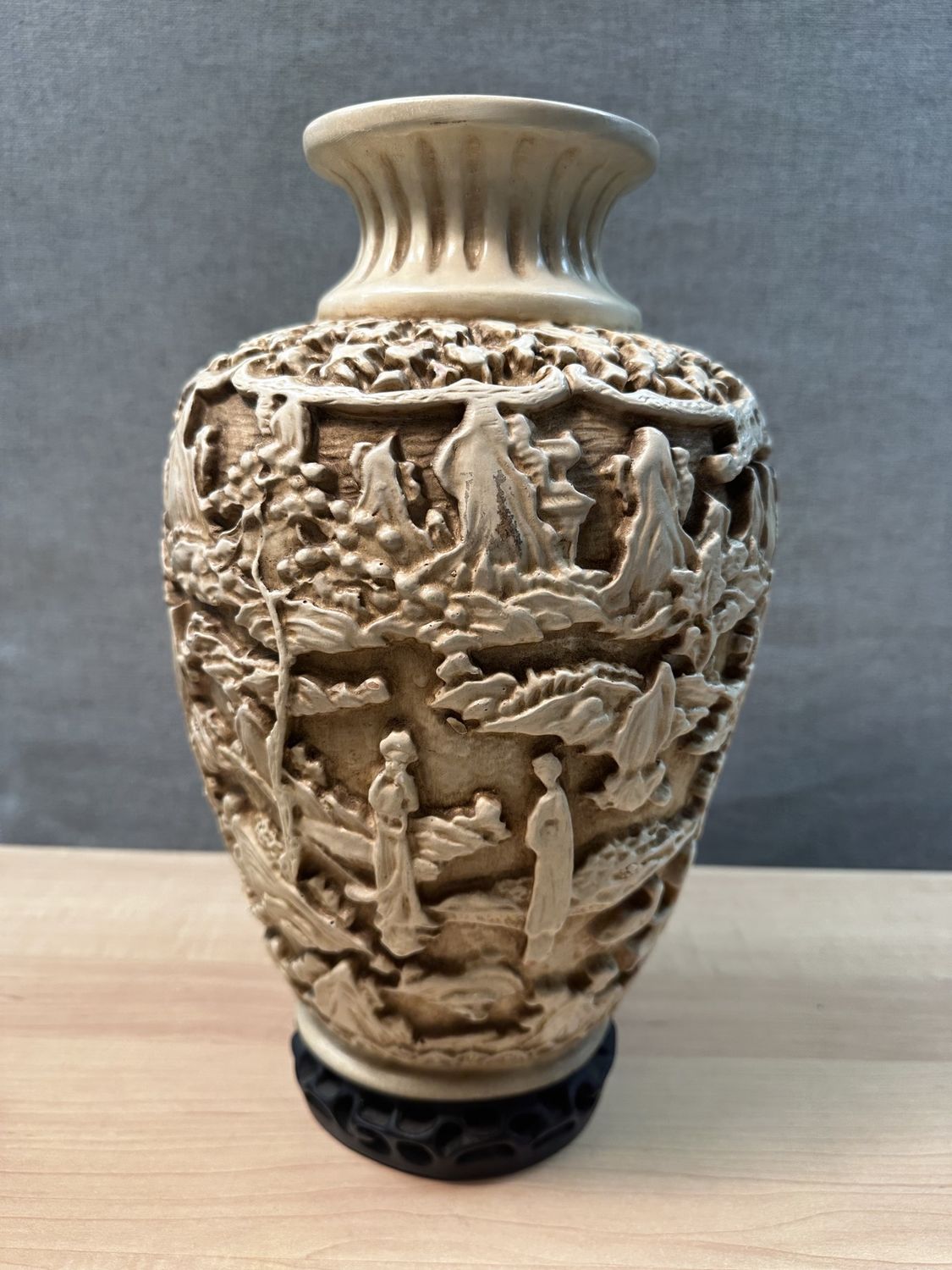Asian Decor. China. Antique Carved Resin Vase. 14&quot;H