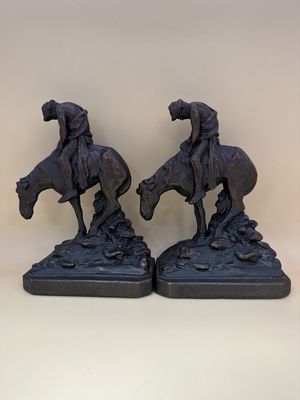 Bookends. USA. Vintage Bronze Patinated. "End of the Trail". 6.25"H (Set of 2)