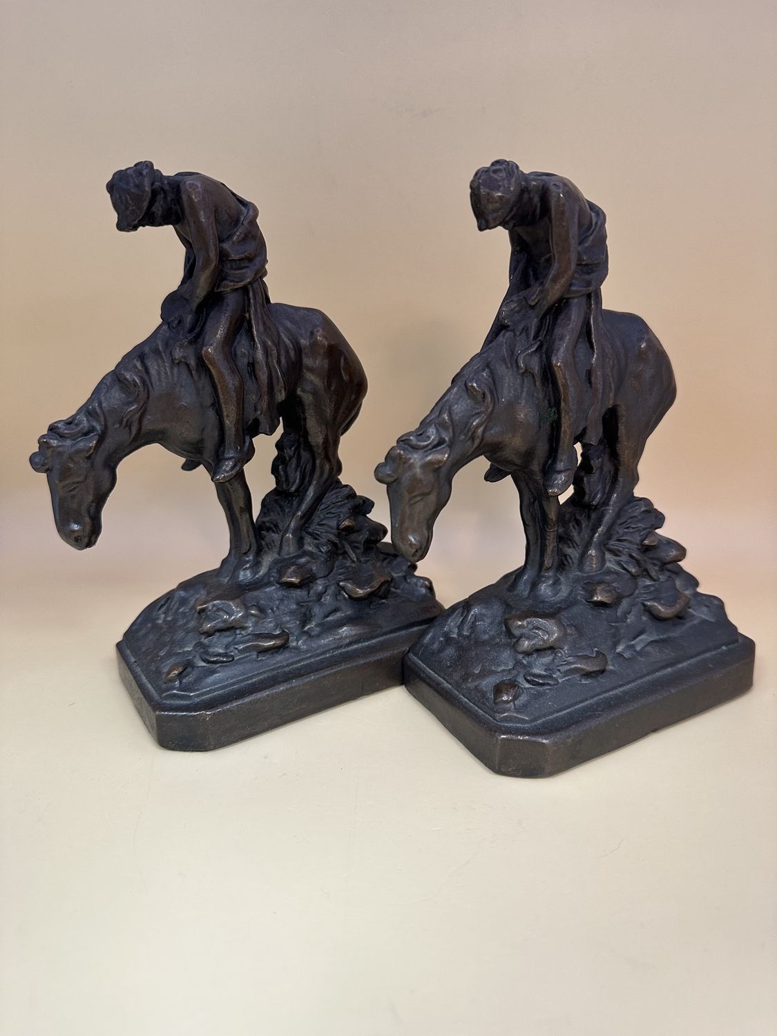 Bookends. USA. Vintage Bronze Patinated. &quot;End of the Trail&quot;. 6.25&quot;H (Set of 2)