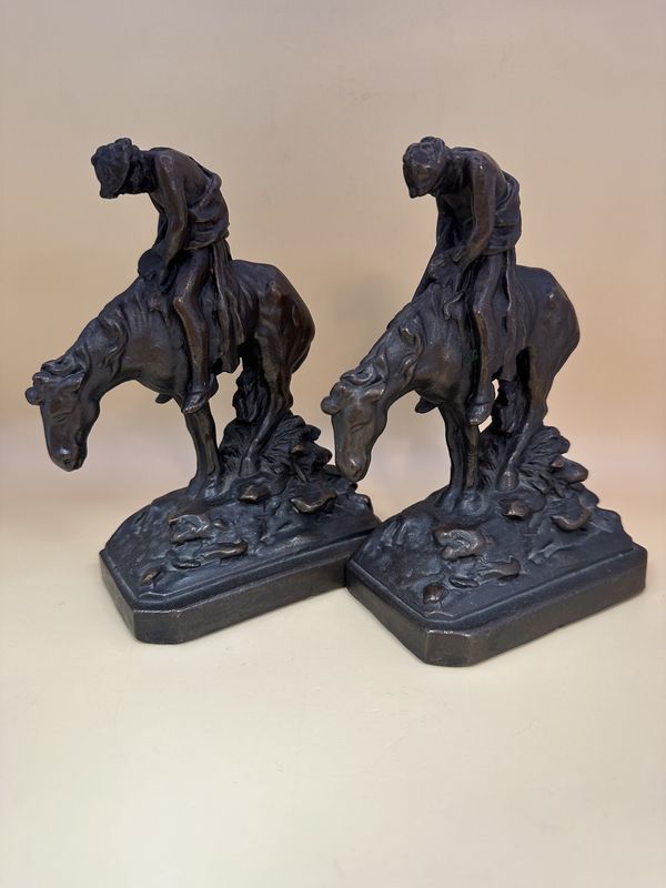 Bookends. USA. Vintage Bronze Patinated. &quot;End of the Trail&quot;. 6.25&quot;H (Set of 2)