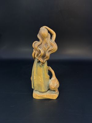 Figurine. Wood. Italy. Anri. Woman with Goose. 5"H