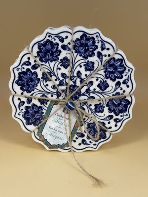 Housewares. Turkey. Ceramic Drink Coasters w/Scalloped Edge. Floral Pattern (Set of 4). 4.5"W