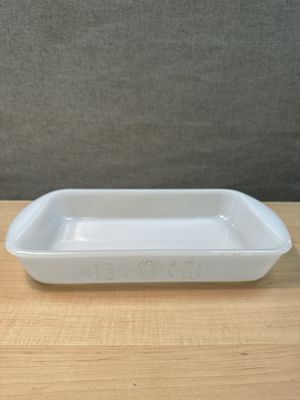 Casserole Dish. USA. Glasbake. White w/Light Green Floral Pattern on Sides. 14"W x 8.25"L