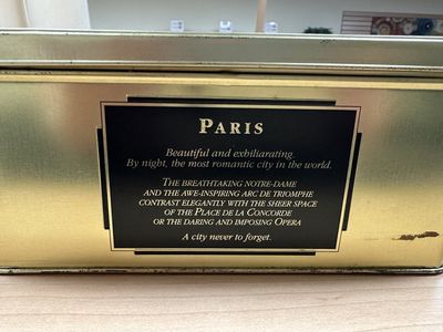 Kitchen Misc. France. Large Gold &amp; Black Paris Biscuit Tin. 1980s. 9.25"W