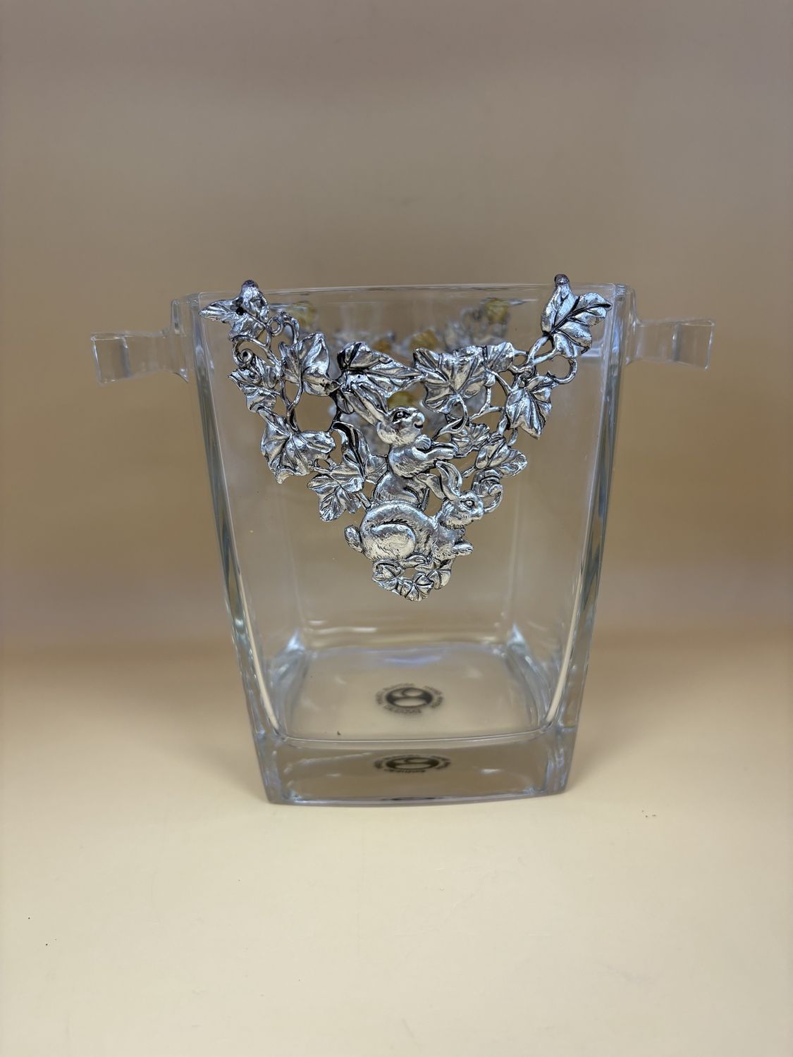 Glass. France. Arthur Court. Champagne Holder w/Aluminum Rabbit Motif.  6&quot;H