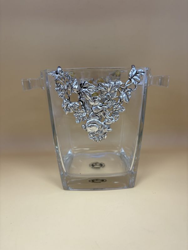 Glass. France. Arthur Court. Champagne Holder w/Aluminum Rabbit Motif.  6&quot;H