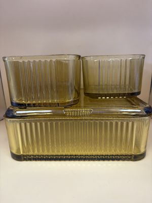 Glass. USA. Federal Glass. Amber Ribbed Refrigerator Dishes (Set of 3). 1940s. 8.5"W, 4"W, 4"W