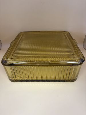 Glass. USA. Federal Glass. Amber Ribbed Refrigerator Dishes (Set of 3). 1940s. 8.5"W, 4"W, 4"W