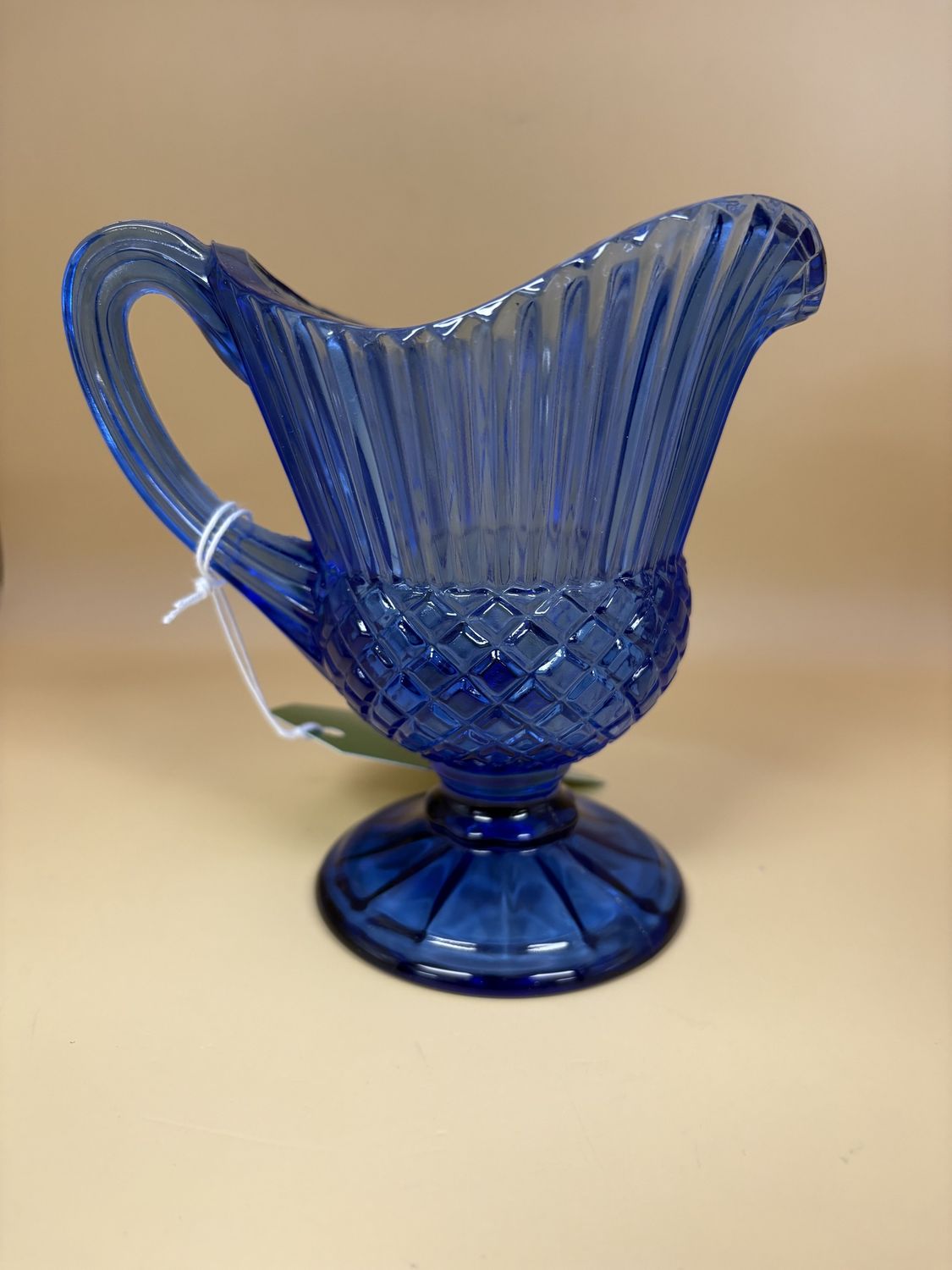 Glass. USA. Avon. Pitcher Depicting Mt. Vernon. 1976. Cobalt Blue. 5.5&quot;H