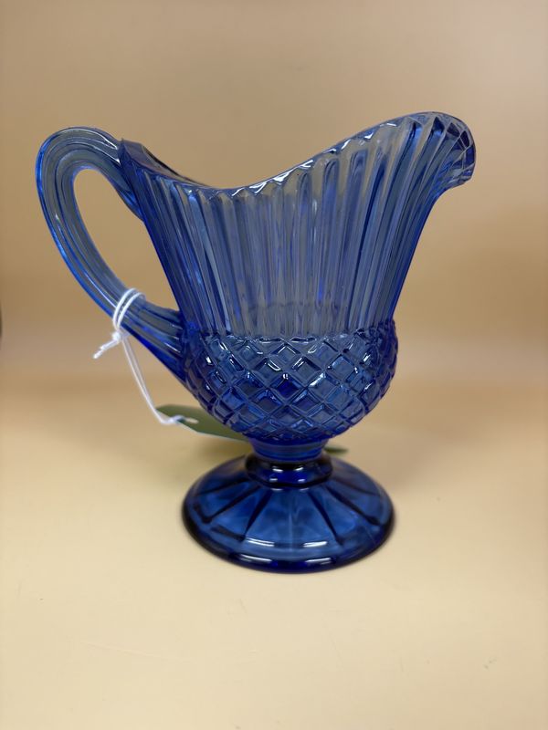 Glass. USA. Avon. Pitcher Depicting Mt. Vernon. 1976. Cobalt Blue. 5.5&quot;H