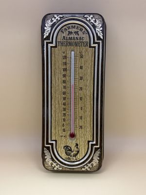 Home &amp; Bath. USA. Farmer's Almanac Thermometer Tin w/ Soap. 9"H
