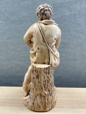 Ceramic. Netherlands. Holland Mold. Boy Feeding Dog. Tan. 17"H