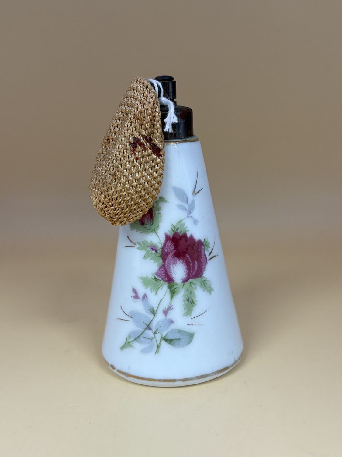 Ceramic. Germany. Royal Bavarian. Vintage Perfume Pump. White w/Pink Flowers. 4.25&quot;H
