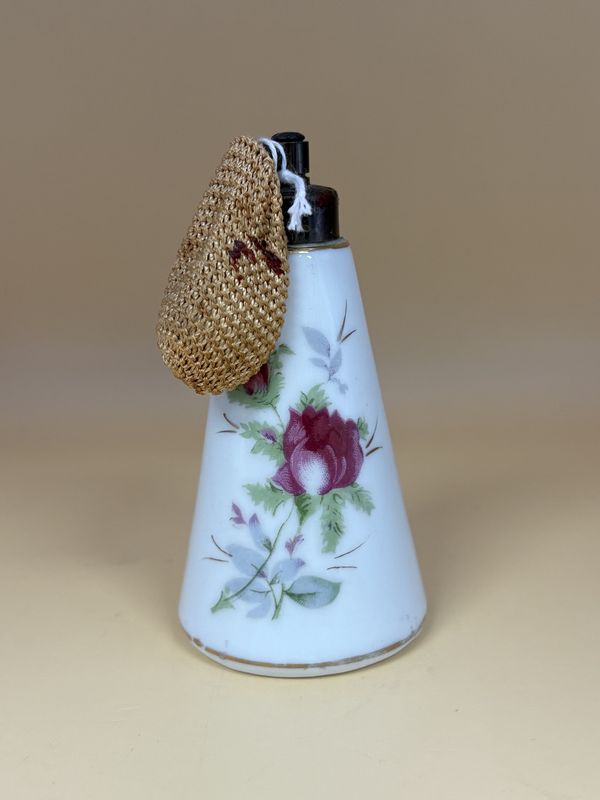 Ceramic. Germany. Royal Bavarian. Vintage Perfume Pump. White w/Pink Flowers. 4.25&quot;H