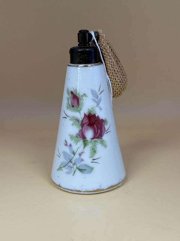 Ceramic. Germany. Royal Bavarian. Vintage Perfume Pump. White w/Pink Flowers. 4.25"H