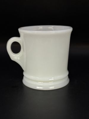 Home &amp; Bath. USA. Avon. Milk Glass Mug w/ Locomotive Train Design, "Iron Horse." 4"H