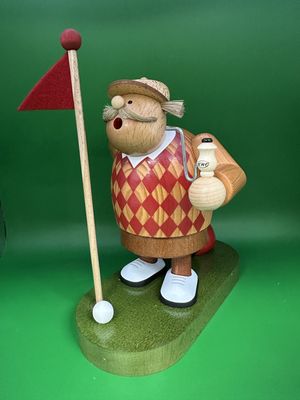 Smoker. Germany. Kwo. Golfer w/Red Bag of Clubs. 8.5"H