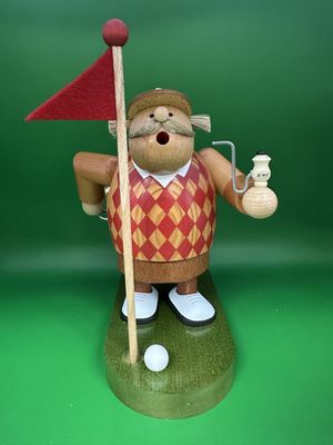 Smoker. Germany. Kwo. Golfer w/Red Bag of Clubs. 8.5"H