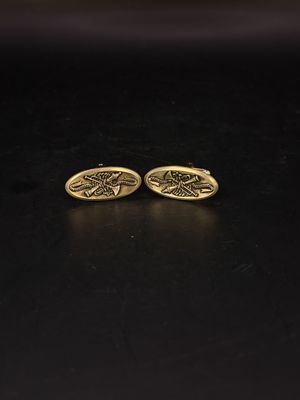 Jewelry. Cuff Links. USA. Hickok. Oval Shape Embossed w/ Trumpet &amp; Ribbon. Vintage. Set of 2. 1"W