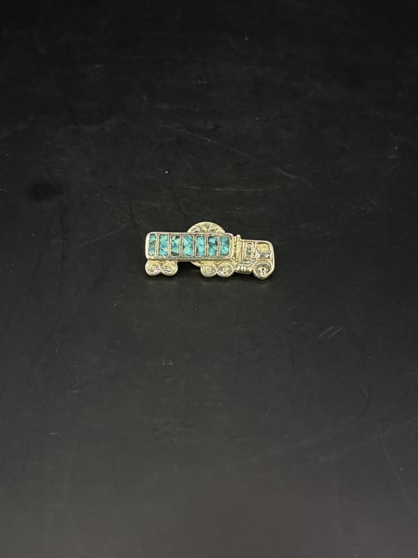 Jewelry. Brooch. Vintage Turquoise &amp; Silver Truck. 1989. 1.25&quot;W