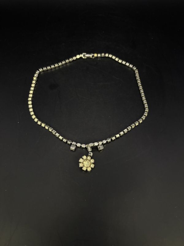 Jewelry. Necklace. Silver Square Charm Chain w/ Flower Charm. 7&quot;H