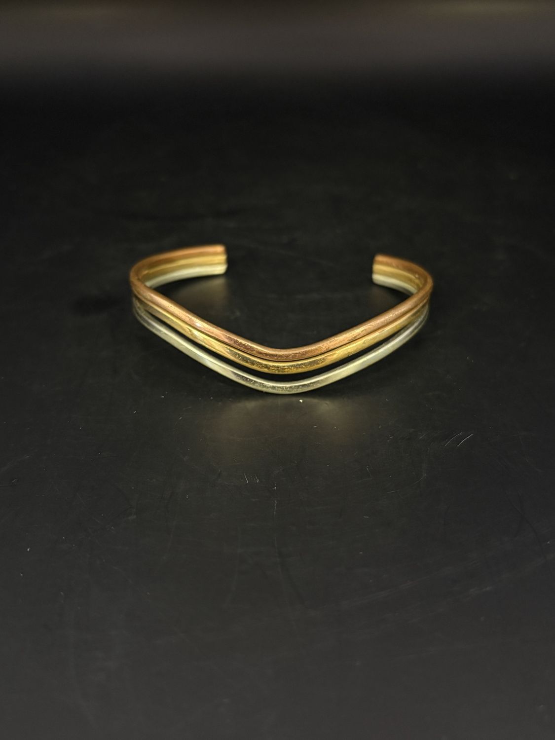 Jewelry. Sergio. Bangle. Vintage. Tri-color Brass. Size 6.5