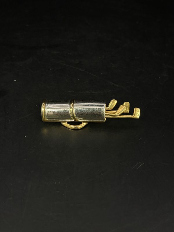 Jewelry. Pin. Silver &amp; Gold Tone Golf Clubs &amp; Bag Brooch. 2.25&quot;L