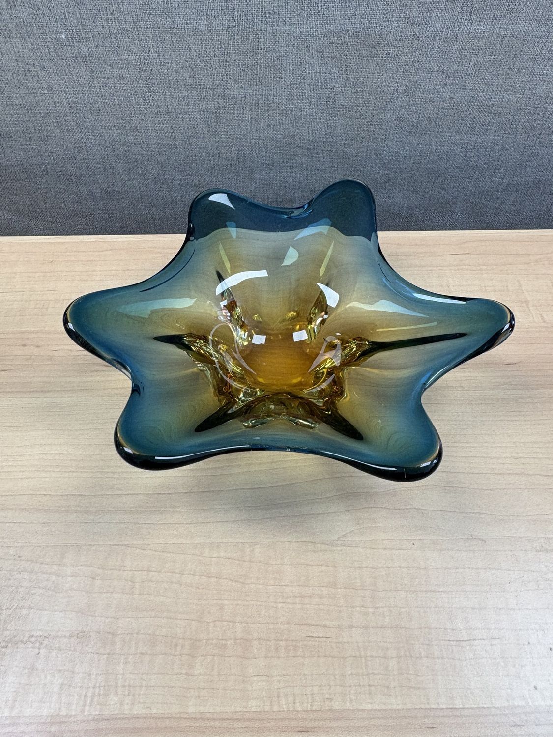 Glass. Italy. Murano. Blue &amp; Yellow &quot;Splash&quot; Bowl. 10.5&quot;W