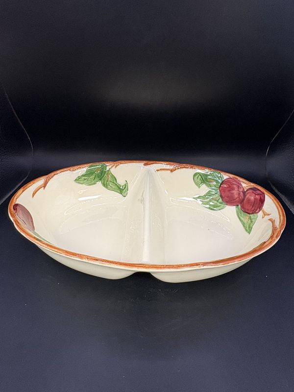 Ceramic. USA. Franciscan. Apple Pattern. Divided Oval Serving Dish. 1949-1953. 10.88&quot; W