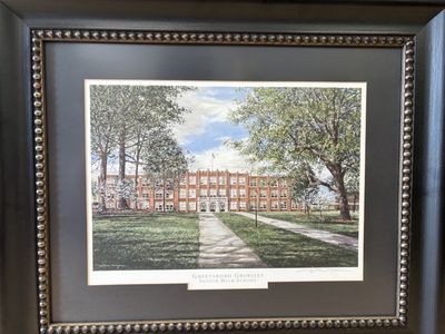 Artwork. USA. Print. "Greensboro Grimsley Senior High School" in Black Frame w/ Anti-reflective Glass. 20"H x 24.5"W