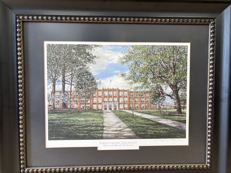 Artwork. USA. Print. &quot;Greensboro Grimsley Senior High School&quot; in Black Frame w/ Anti-reflective Glass. 20&quot;H x 24.5&quot;W