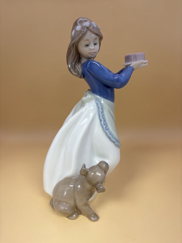 Figurine. Spain. Lladro NAO. #1045 Puppy&#39;s Birthday. 7.25&quot;H