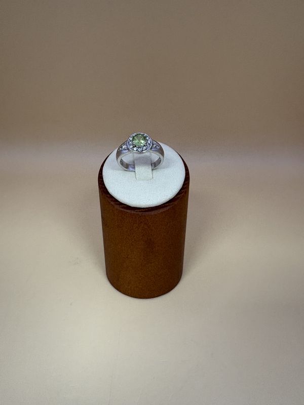 Jewelry. Thailand. Ring. Sterling Silver. Peridot Stone. Cushion Cut. Size: 6.75.