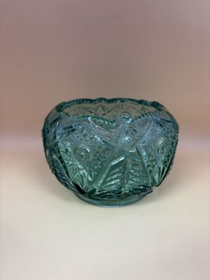 Glass. USA. Fenton. Glass Candy Dish. Green or Light Teal. Christmas Rose Pattern. 5"W