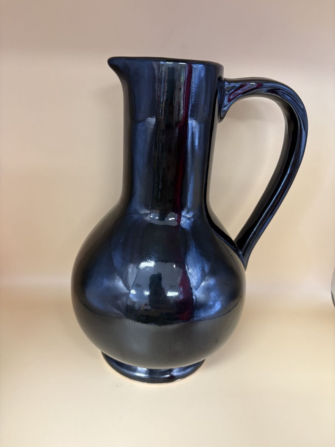 Pottery. USA. McCoy. Pitcher/Vase with Handle. Black. 9.75&quot;H