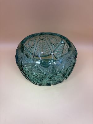 Glass. USA. Fenton. Glass Candy Dish. Green or Light Teal. Christmas Rose Pattern. 5"W