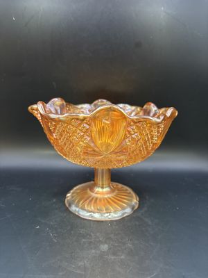 Glass. Carnival Glass. Compote with Ruffled Rim. Marigold Color. 4.88"H