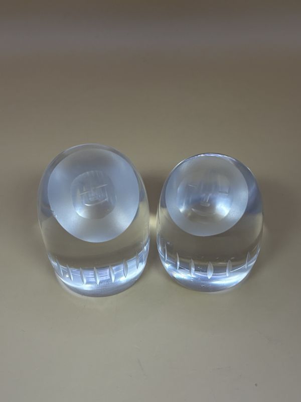 Crystal. Norway. Hadeland. PAIR of Smiling Eskimo Paperweights. 2.5&quot;H