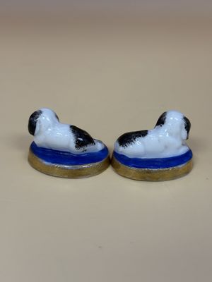 Porcelain. England. Chelsea Porcelain. Pair of 18th Century Dog Figures with Red Anchor (1752-1758). 1.25''W