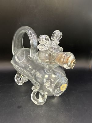 Glass. Sweden. Trelleborg. Dog-shaped Handblown Glass Decanter w/Handle. 9.13"L