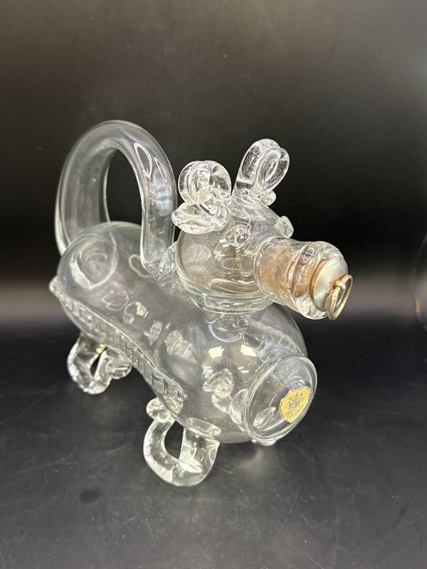 Glass. Sweden. Trelleborg. Dog-shaped Handblown Glass Decanter w/Handle. 9.13&quot;L