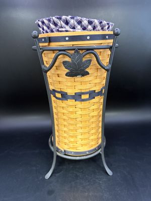 Home Decor. USA. Longaberger. Miniature Umbrella Basket w/Stand, Fabric Liner, &amp; Plastic Liner. J.W. Collection. 2003-2004 Edition. 8.5"H