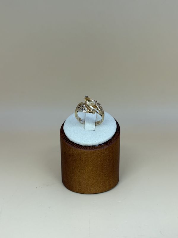 Jewelry. Diamonique. Ring. 10K Gold with Simulated Citrine Marquis Stone. Filigree Band. Size 7.75