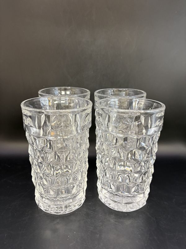 Crystal. USA. Fostoria. Clear Drinking Glasses. American Pattern (Set of 4). 5.25&quot;H