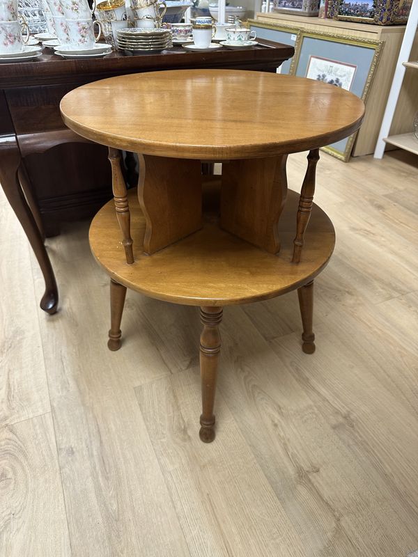 Furniture. USA. Vintage Oak Book Table. Round w/2 Levels. 25&quot;H