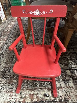 Furniture. USA. Cass. Rocking Chair (Child's). Vintage. From Brent, AL. Red w/Painted White Heart. 20.5"H