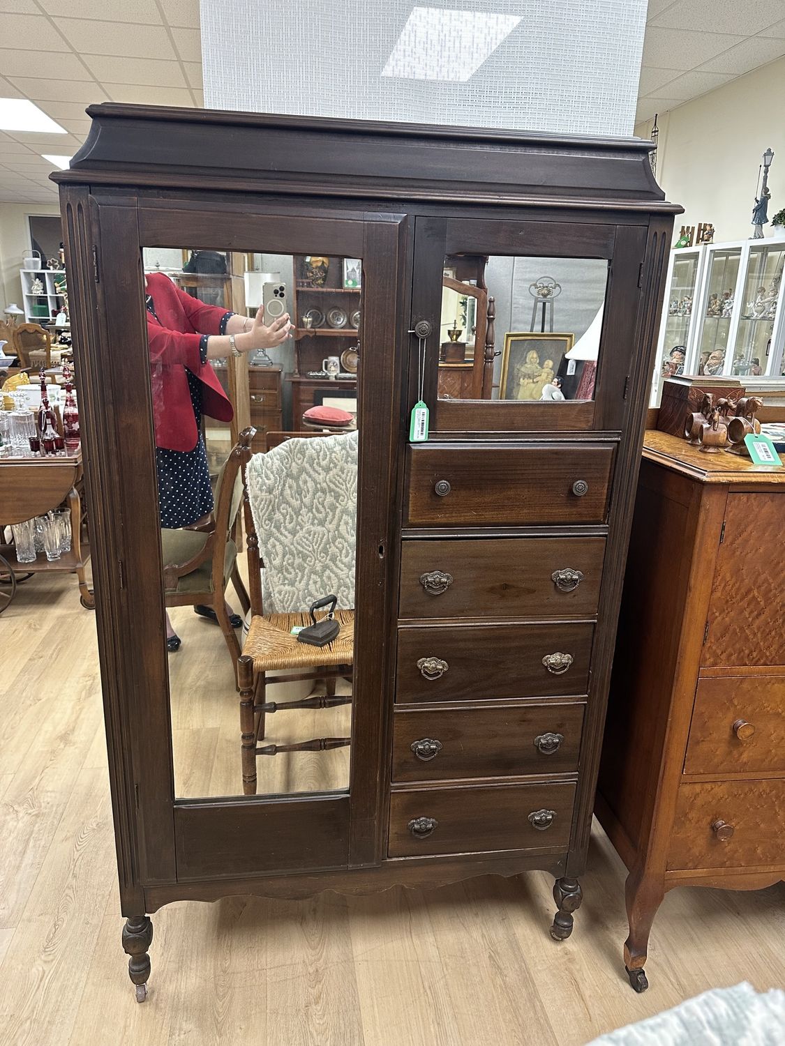 Furniture. USA. Chifforobe. Antique. Walnut w/Mirrored Door. 65.5&quot;H