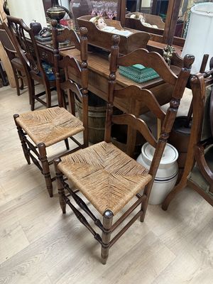 Furniture. USA. Chairs w/ Ladderback &amp; Rush Seats (Set of 2). Vintage. 40"H